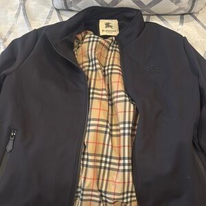 Burberry Men's Black Lightweight Zip Jacket with Beige Check Lining